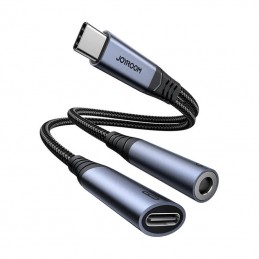 Adapter audio 2w1 Joyroom SY-C02 USB-C do 3.5mm i USB-C (czarny)