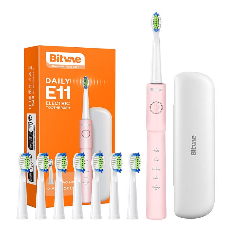 Sonic toothbrush with tips set and travel case BV E11 (Pink)