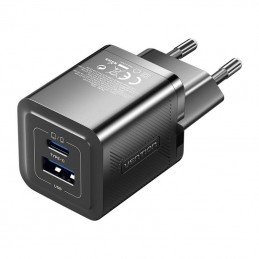 Wall charger, Vention, FEQB0-EU,  USB-C, USB- A, 30W-30W, GaN (black)