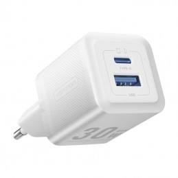 Wall charger, Vention, FEQW0-EU,  USB-C + USB- A,  30W-30W , GaN (white)