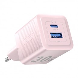 Wall charger, Vention, FEQP0-EU,  USB-C + USB- A,  30W-30W, GaN (pink)