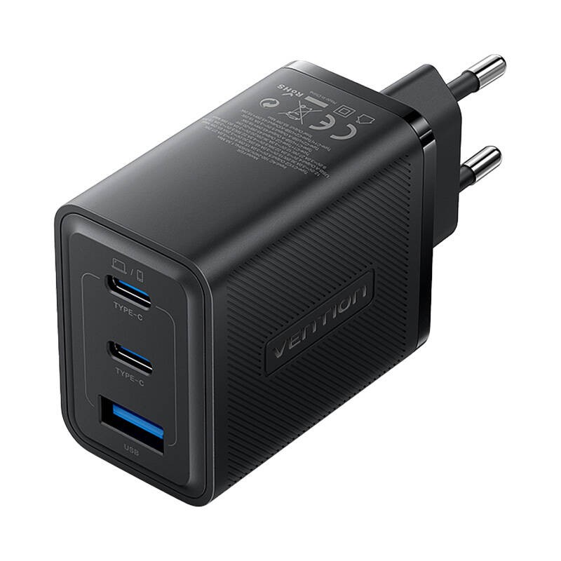 Wall charger, Vention, FERB0-EU,  2xUSB-C, USB- A, 65W-65W-30W, GaN (black)