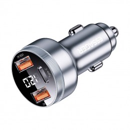 Car Charger 2xUSB-A+USB-C 80W Essager LED (grey)