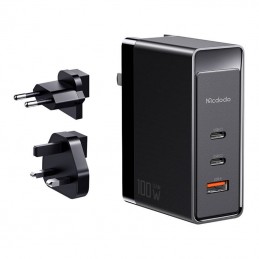 Uniwersalna ładowarka sieciowa-adapter podróżny UK-US-EU GaN Mcdodo CH-8101 Pro, 100W, 2xUSB-C, USB-A (czarna)