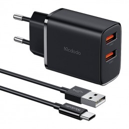 Ładowarka sieciowa Mcdodo CH-5072 USB-A-2, 12W + kabel USB-A do USB-C (czarna)