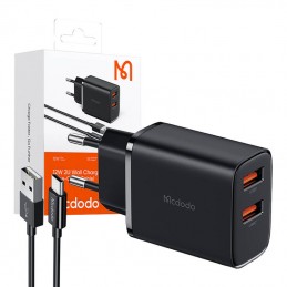 Ładowarka sieciowa Mcdodo CH-5072 USB-A-2, 12W + kabel USB-A do USB-C (czarna)