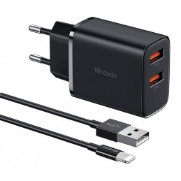 Ładowarka sieciowa Mcdodo CH-5071 USB-A-2, 12W + kabel USB-A do lightning (czarna)