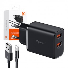 Ładowarka sieciowa Mcdodo CH-5071 USB-A-2, 12W + kabel USB-A do lightning (czarna)