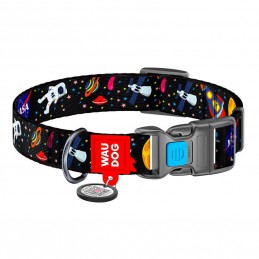 Nylon dog collar with QR code Waudog NASA size S