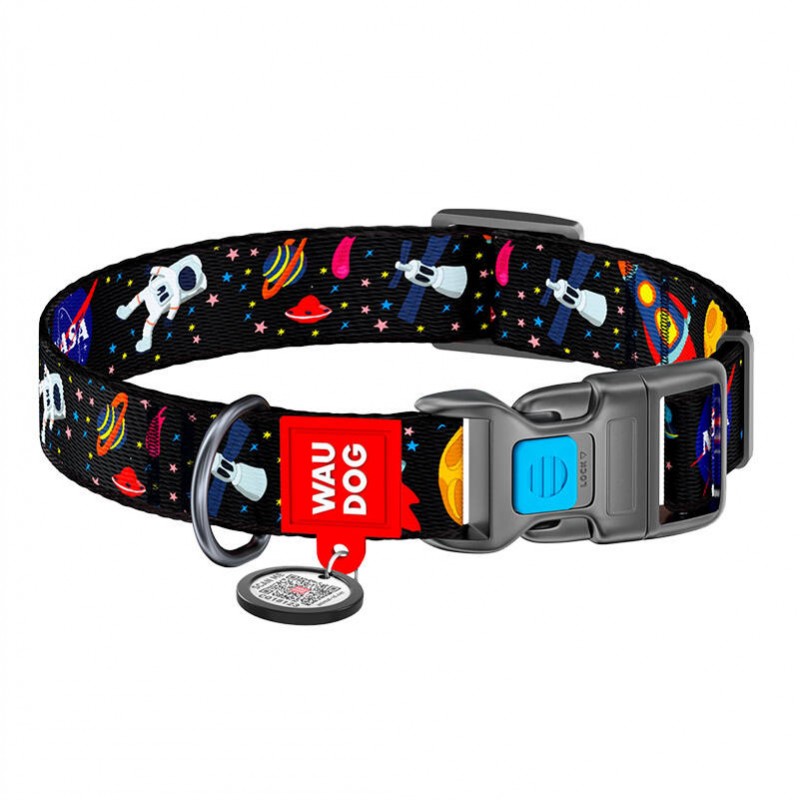 Nylon dog collar with QR code Waudog ''''NASA'''' 