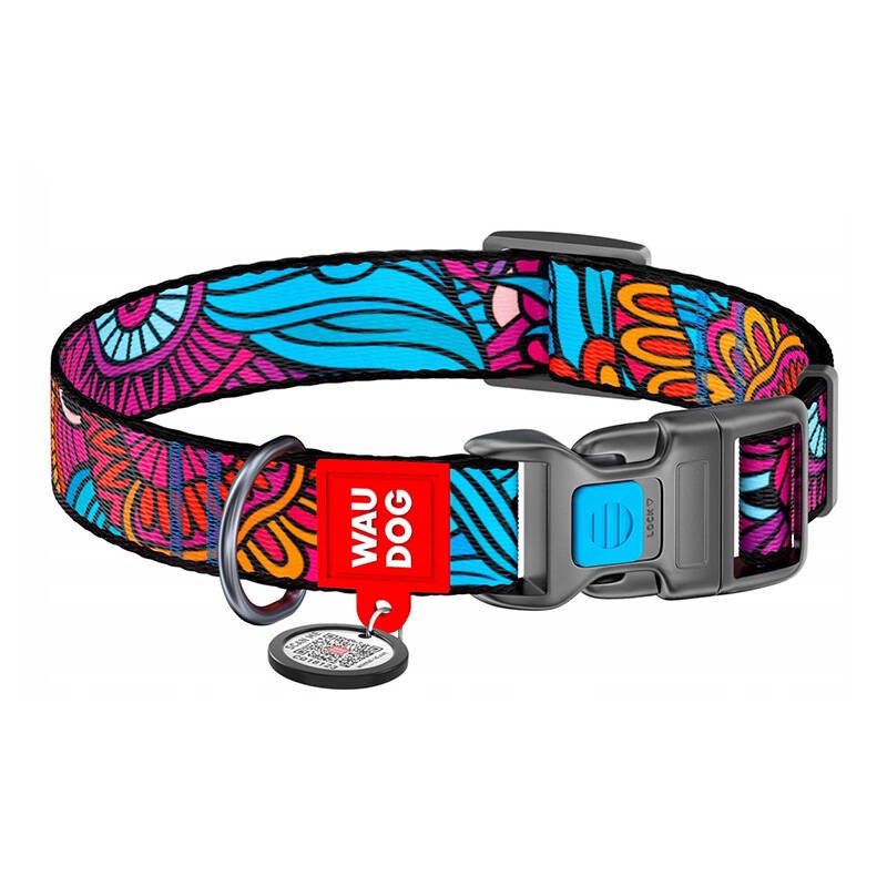 Nylon dog collar with QR code Waudog ''''Summer'''' 