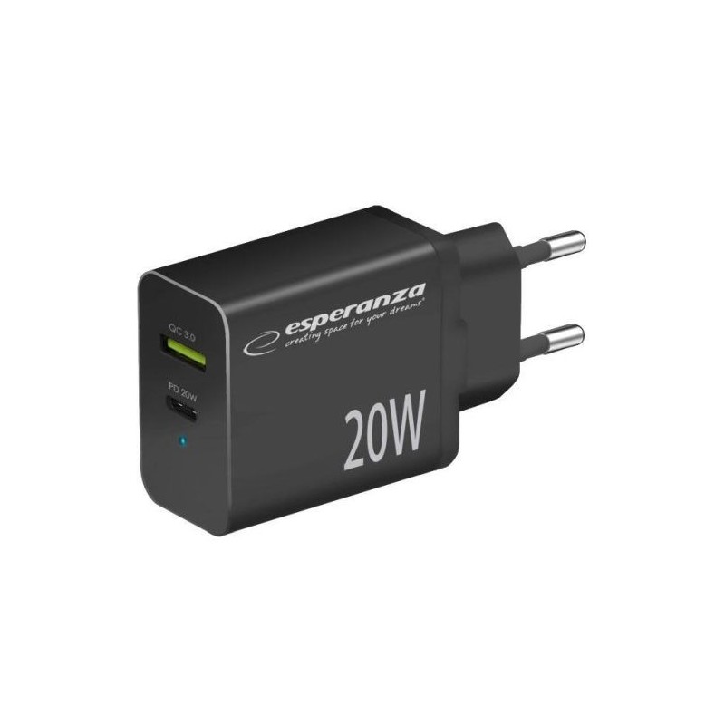 Esperanza EZC105K Wall charger Type C 20W + USB QC3.0 18W