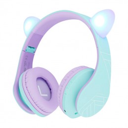 Wireless Headphones PowerLocus P2 for Kids Cat Ears (blue - purpl