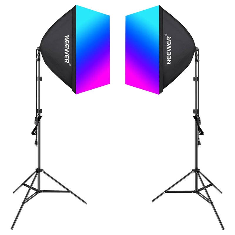 Kit Neewer NK800 two softboxes + bulbs RGB 24W 2700-6500K + tripods + barndoors