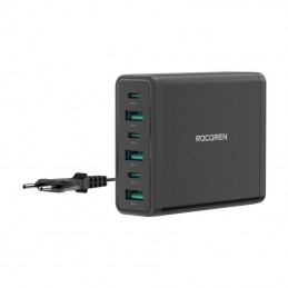 Wall charger GaN Rocoren 3x USB-C, 1x USB, Power Delivery 3.0, 100W (black)