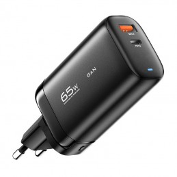 Wall charger, Essager, ECTAC-MYB01-Z, GaN,  USB-C, USB-A, 65W (black)