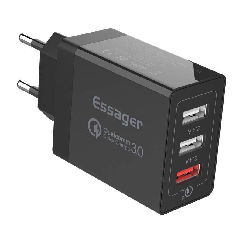 Wall charger Essager ECTQC3-FBB01 3xUSB 30W (black)