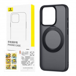 Phone Case with Stand Baseus SkyRing 360° for iP 15 +tempered-glass and cleaning kit (black)