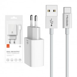 Podwójna ładowarka Mcdodo USB CH-6721 (EU) Typ-C 1m Travel set (biały)