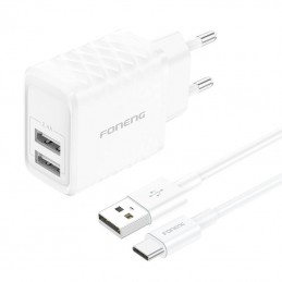 Ładowarka sieciowa Foneng EU53 2xUSB-A, 2,4A (Biała) + kabel USB-C