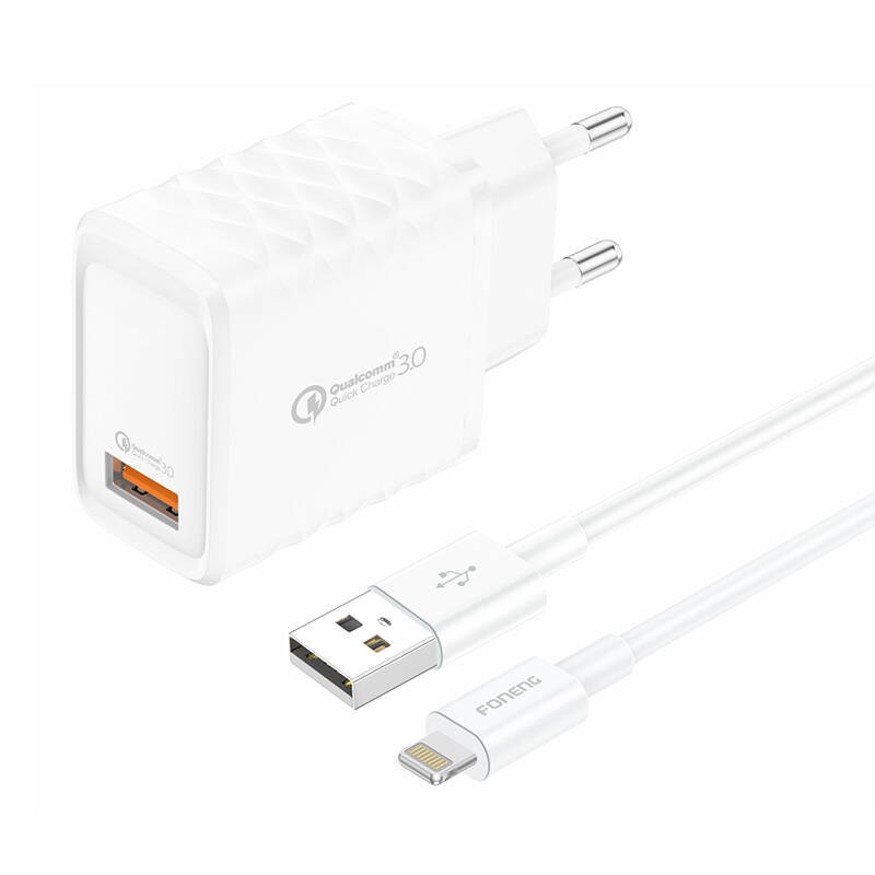 Ładowarka sieciowa Foneng EU54 USB-A,  3A (Biała) + kabel USB-A do Lightning