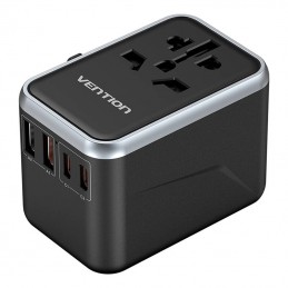 Adapter podróżny uniwersalny 65W Vention FJFB0 GaN 2xUSB-C 2xUSB-A (czarny)