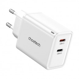 Ładowarka sieciowa Choetech PD6013, GaN, 2x USB-C,  PD65W (biała)