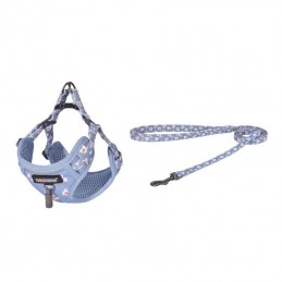 Dog set Dogness harness and leash (Blue Flower)