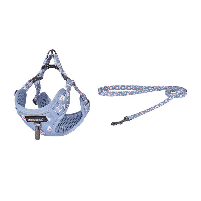 Cat set Dogness harness and leash (Blue Flower)