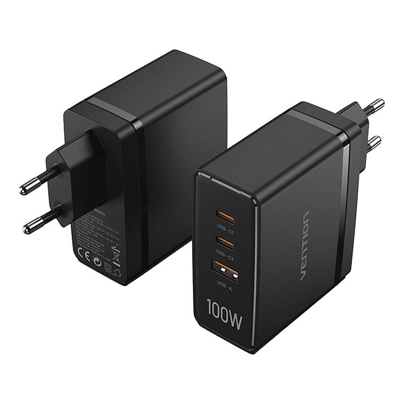 Ładowarka sieciowa Vention FEGB0-EU 2xUSB-C 1xUSB-A 100W-100W-30W GaN (czarna)