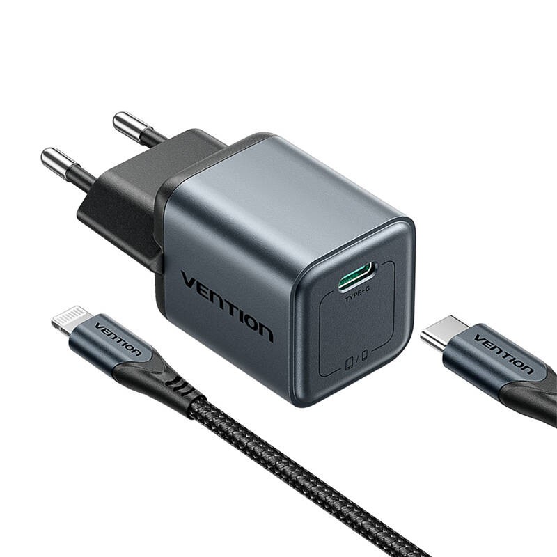 Ładowarka GaN Vention USB-C 20W  + Kabel USB-C-L 1m (Szara)