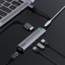 HUB Adapter Baseus 6in1 USB-C on 3x USB 3.0 + HDMI + RJ45 + USB-C PD