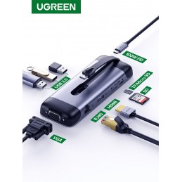 Adapter UGREEN CM286 9 in 1 USB-C hub HDMI 4K, FHD, VGA, 3x USB 3.0, PD, SD / TF, USB-C (grey)