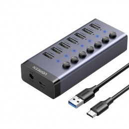 Hub UGREEN 7in1 USB-C, 7x USB-A 3.0 12V 2A (black)