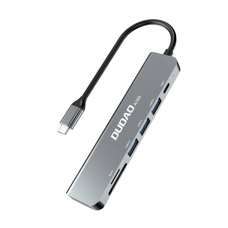 Adapter 6in1 Dudao A15S USB-C to 3x USB, 1x USB-C, SD / TF (grey)