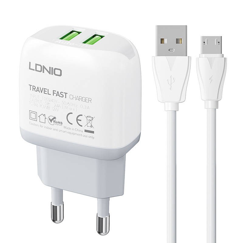 Wall charger  LDNIO A2219 2USB + MicroUSB cable