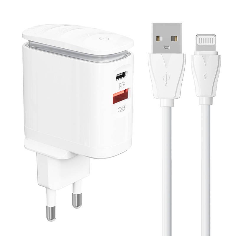 Wall charger  LDNIO A2423C USB, USB-C + Lightning cable