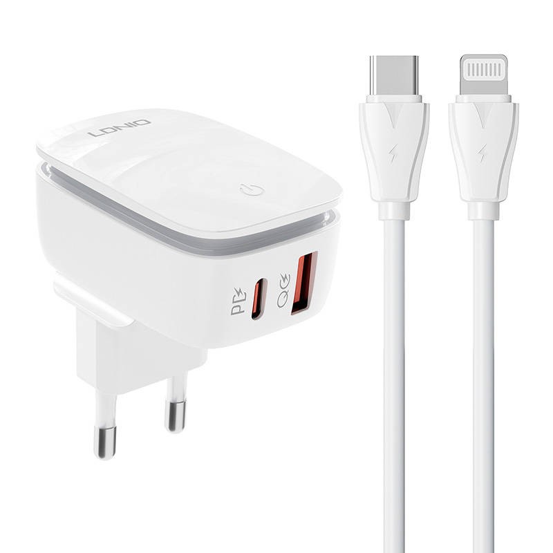 Wall charger  LDNIO A2425C USB, USB-C + USB-C - Lightning cable