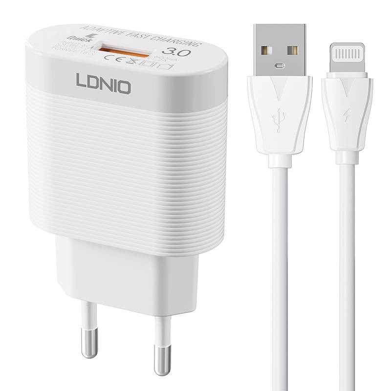 Wall charger LDNIO A303Q USB 18W + Lightning cable