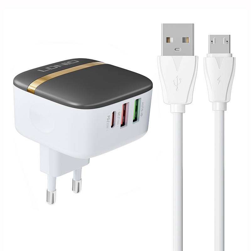 Wall charger LDNIO A3513Q 2USB, USB-C 32W + MicroUSB cable