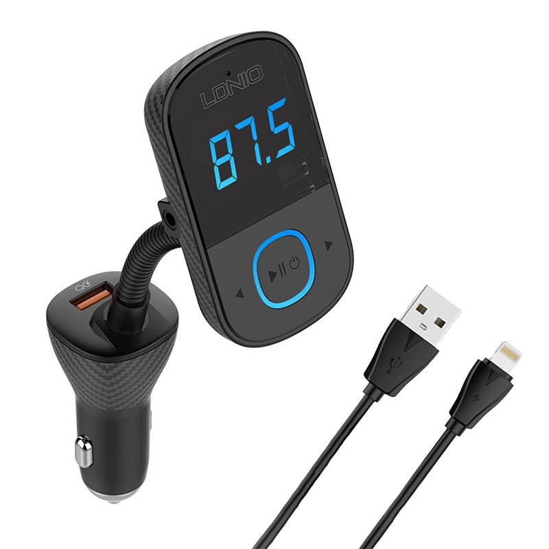 LDNIO Bluetooth C705Q 2USB, USB-C Transmiter FM + Lightning cable