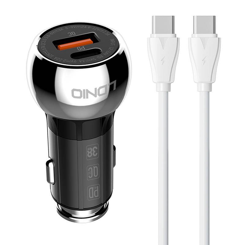 LDNIO C1 USB, USB-C Car charger + USB-C - USB-C Cable