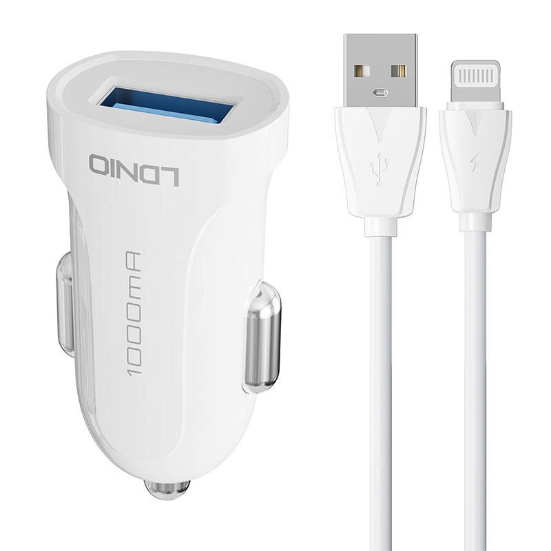 LDNIO DL-C17 car charger, 1x USB, 12W + Lightning cable (white)