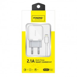 Foneng T210 USB Wall Charger, 2.1A + USB to Lightning Cable (White)