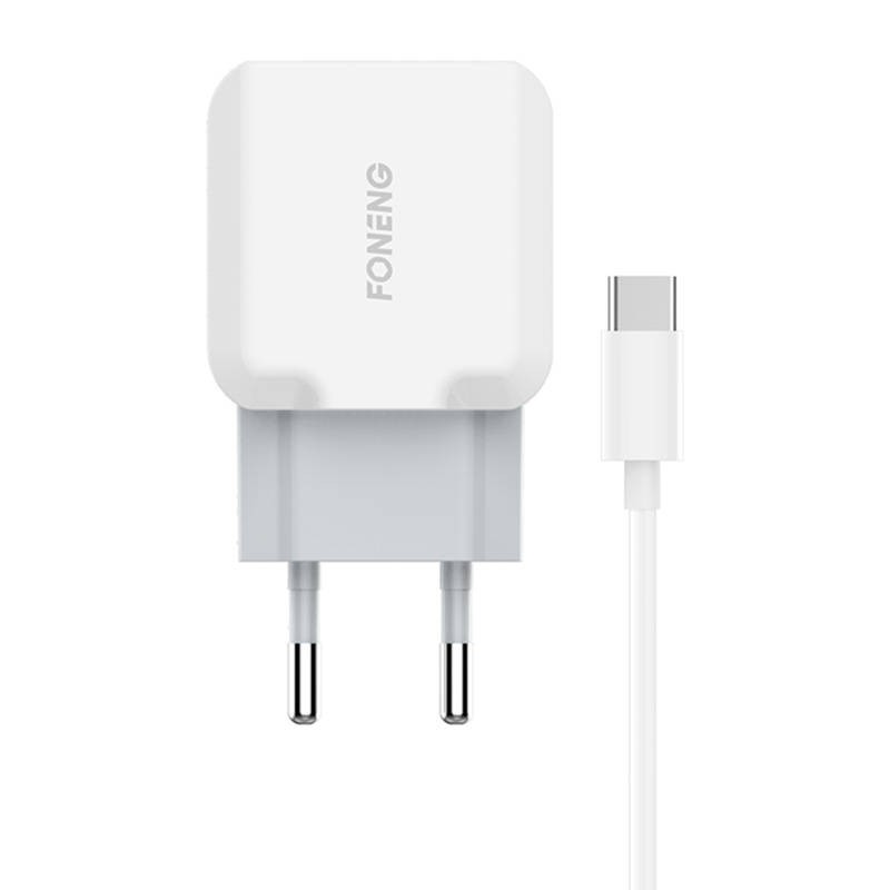 Foneng T210 USB Wall Charger, 2.1A + USB to USB-C Cable (White)