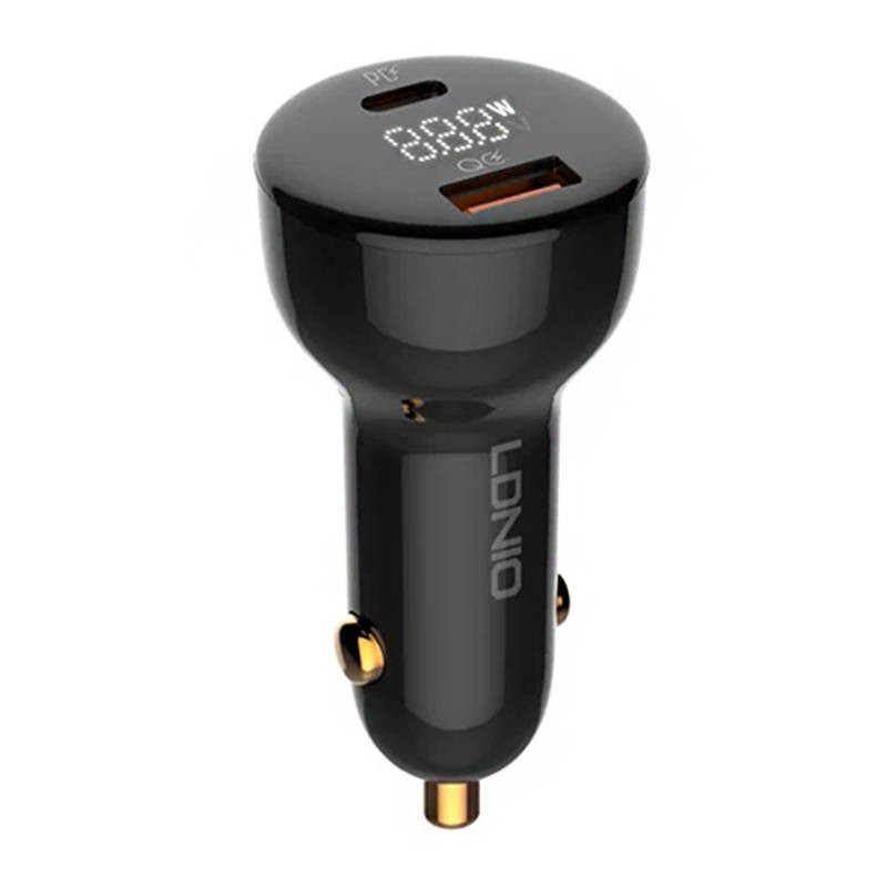 LDNIO C101 Car Charger, USB + USB-C, 100W + USB to Micro USB Cable (Black)