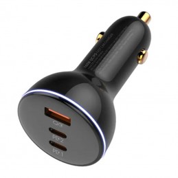 LDNIO C102 Car Charger, USB + 2x USB-C, 160W + USB to USB-C Cable (Black)